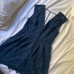 turquoise lace mini dress